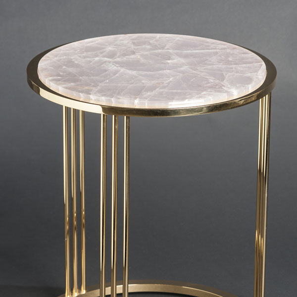 2463 Pink quartz round side table (gilt or nickel-plated brass )